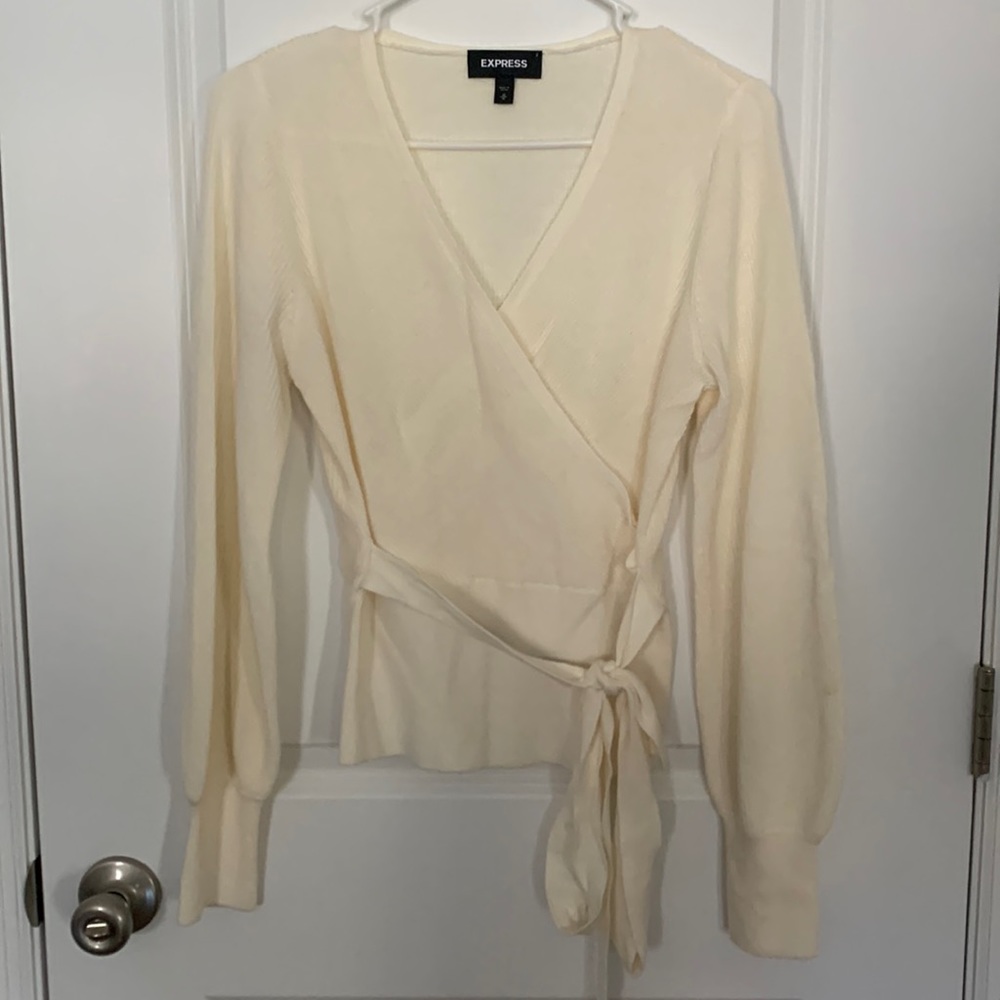 Express wrap sweater with tie detail